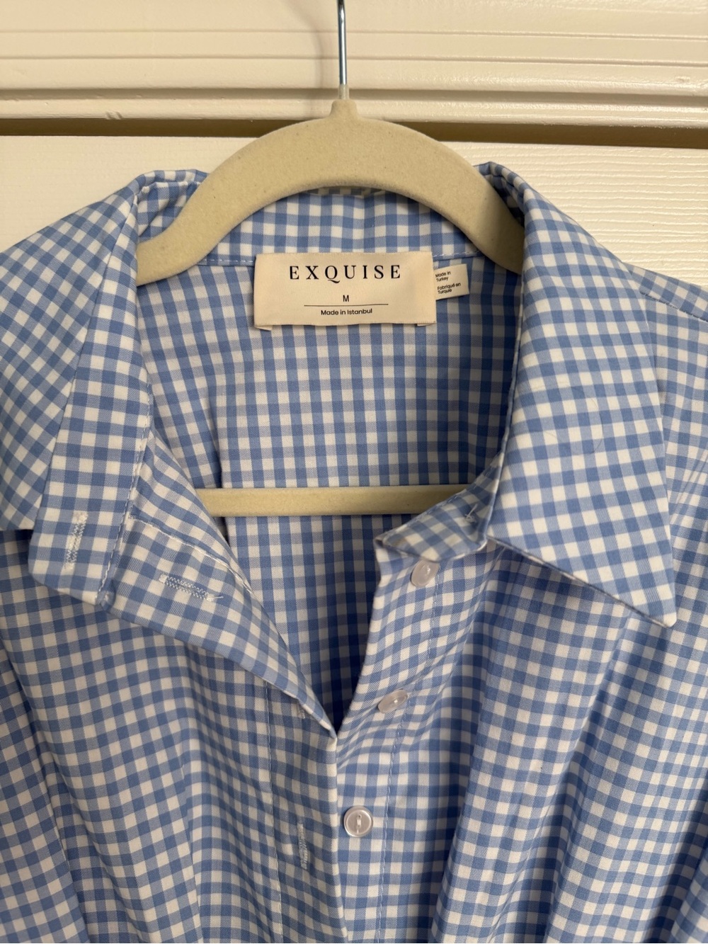 Anthropologie Exquise Tobie Pleated Button-Front Midi Dress | Blue Gingham | M - Picture 2 of 5